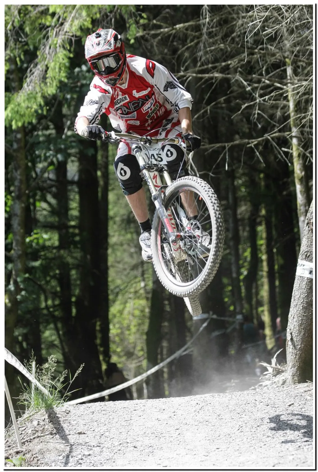 A mountain biker on one of Antur Stiniog's downhill trails above Blaenau Ffestiniog
