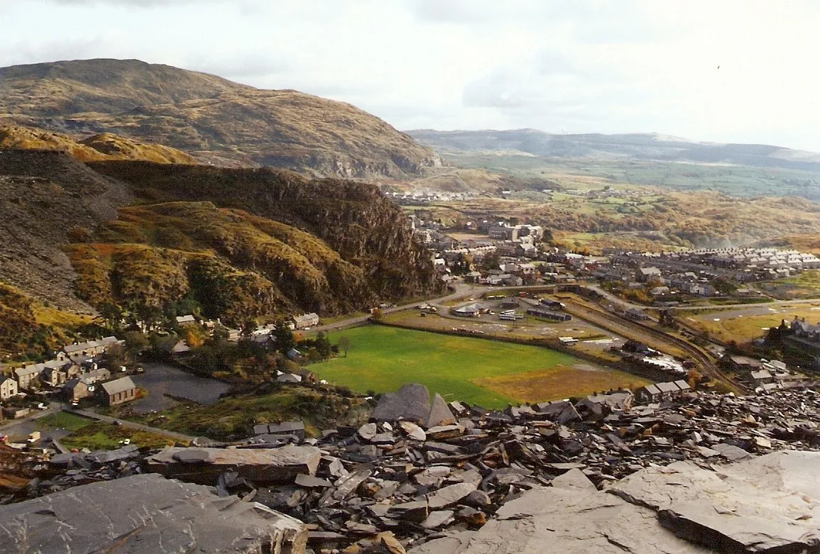 Blaenau Ffestiniog beneath its slate quarries, Gwynedd.