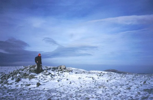 The summit plateau of Carnedd Llewelyn: a broad, boulder-strewn top