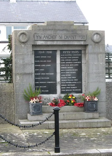 The Cemaes war memorial, carrying the inscription &lsquo;Forgotten they shall not be&rsquo;