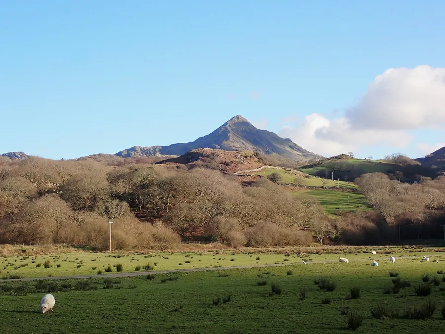 Cnicht rising as a pyramid above Cwm Croesor, the Moelwynion, Eryri, Gwynedd.