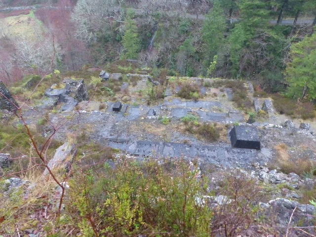 The remains of the former copper mine at Glasdir, within Coed y Brenin forest.