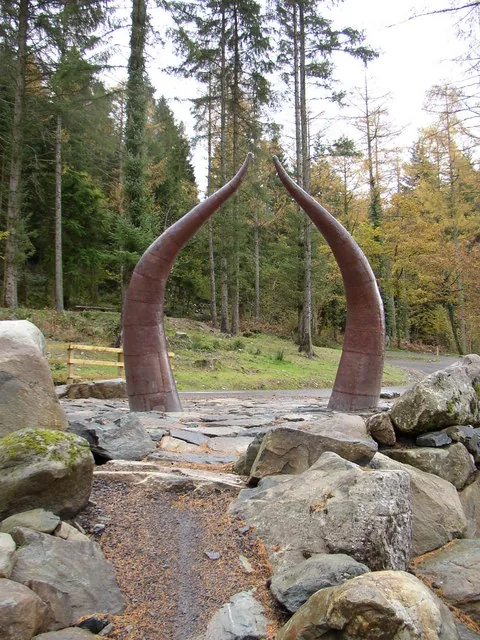 The 'Horns' gateway feature near the Coed y Brenin Visitor Centre.