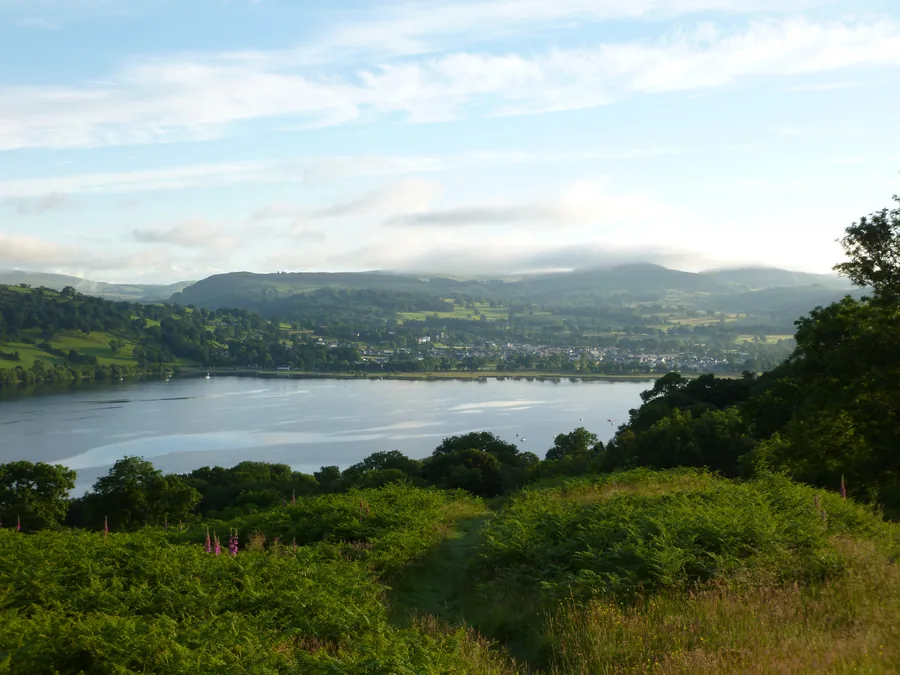 Llyn Tegid (Bala Lake) and Bala town, seen together from Llangywer.