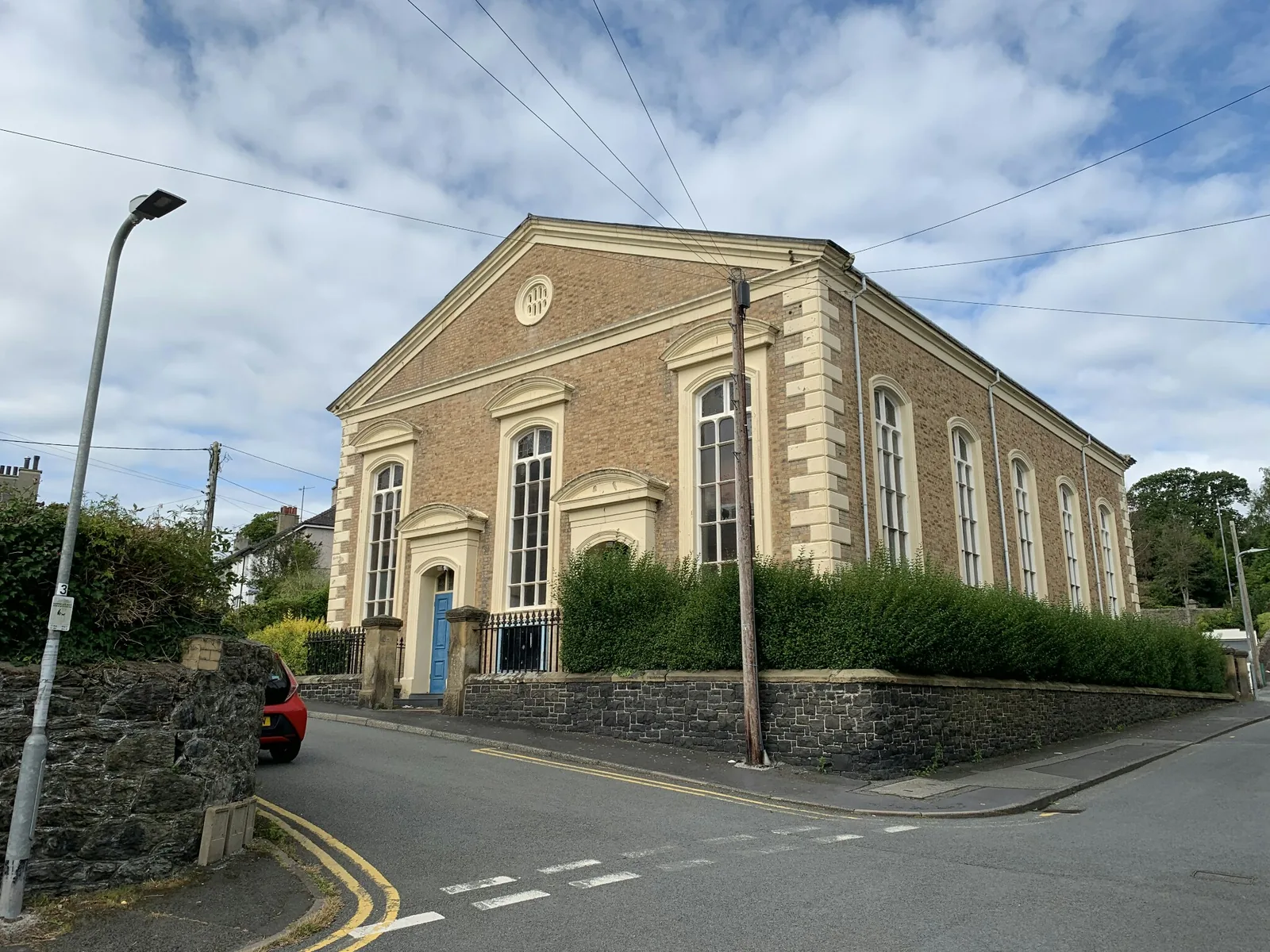Capel Mawr at Menai Bridge, a large classical chapel on a street corner