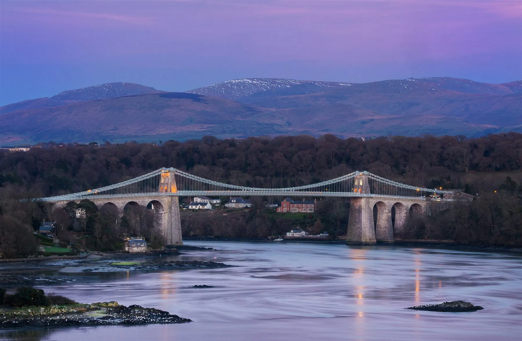 Menai Suspension Bridge over the strait.