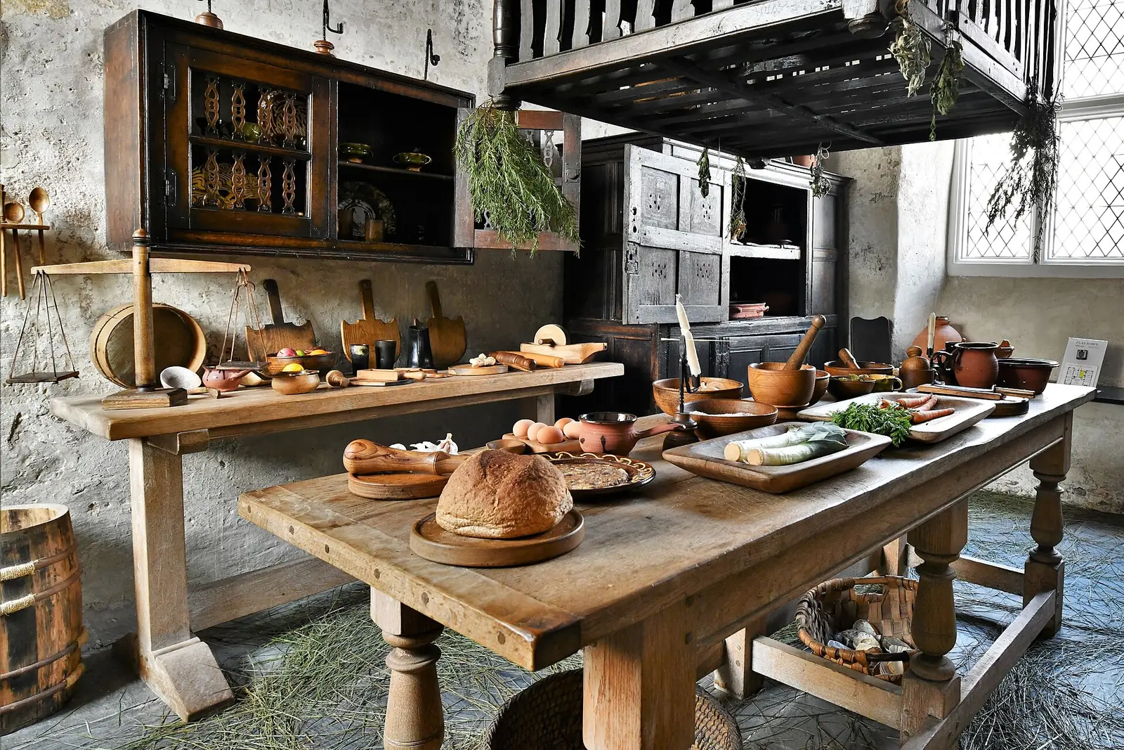 The working kitchen at Plas Mawr, part of the household's domestic-service rooms.