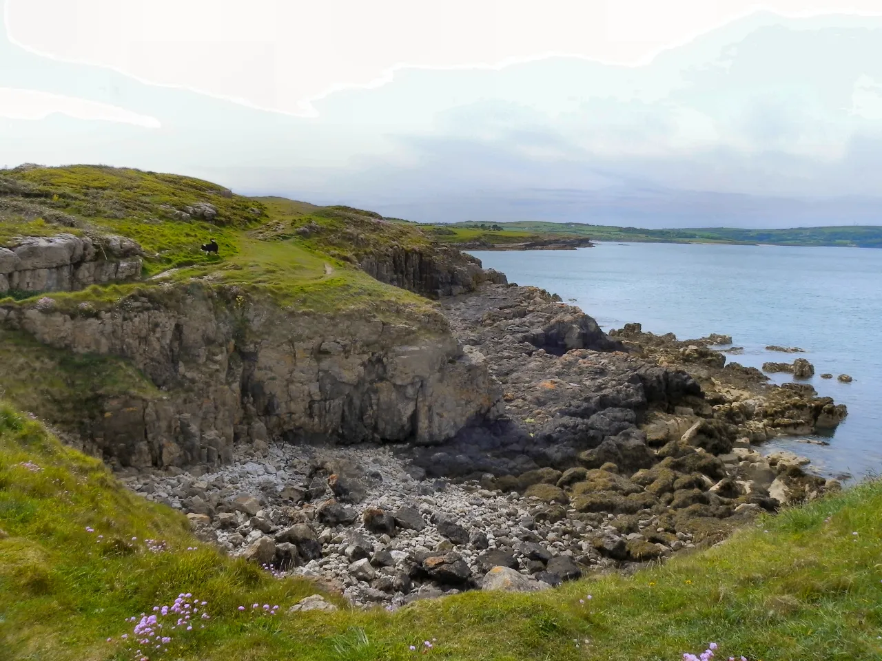 The cliff top at Moelfre looking along the north-east Anglesey coast.