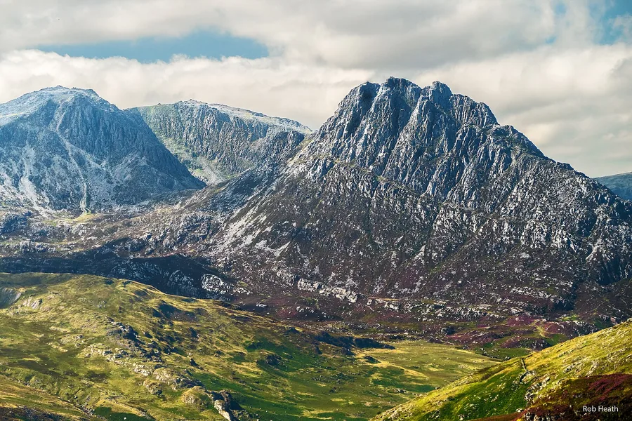 Tryfan's ridge profile rising above the Ogwen Valley, seen from the A5.