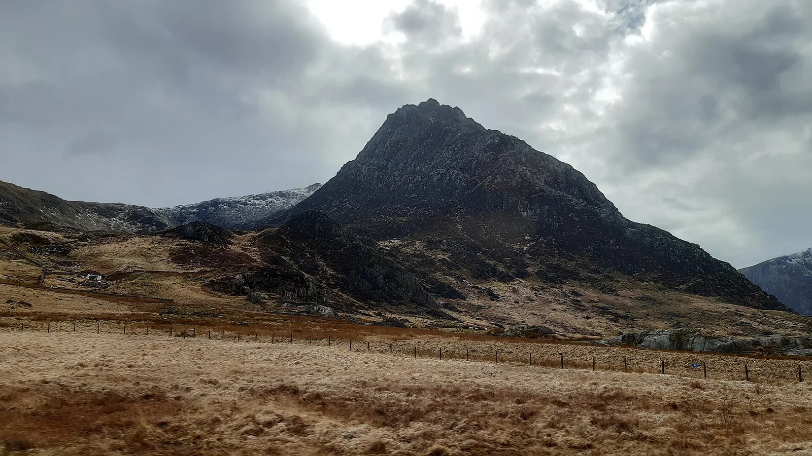 Tryfan's ridge profile seen from the A5 in the Ogwen Valley