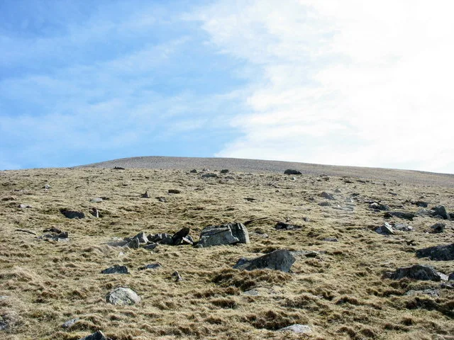 A view towards the summit of Y Garn across open mountainside