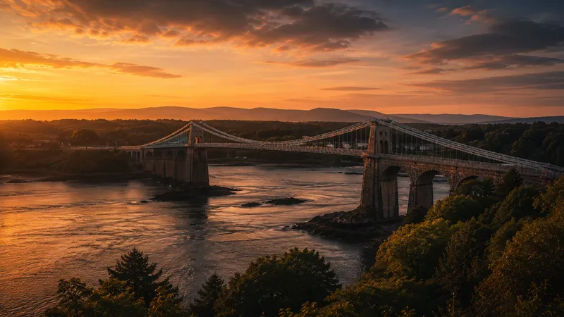 Menai Suspension Bridge over the strait.